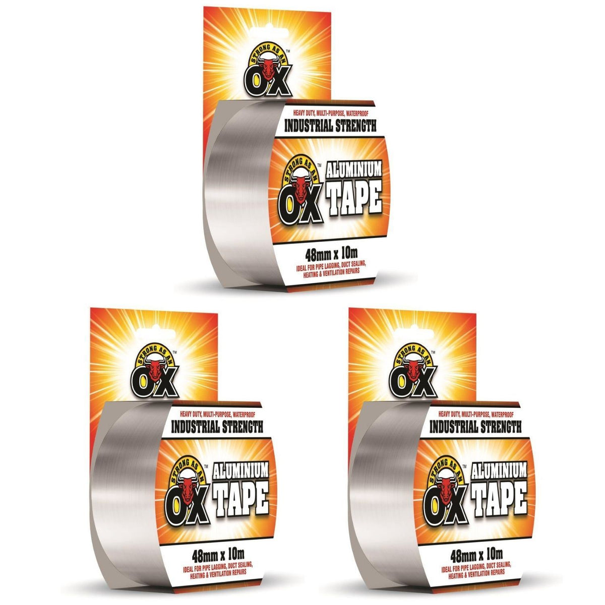 3X - STRONG AS AN OX Aluminium Tape 48 MM X 10M