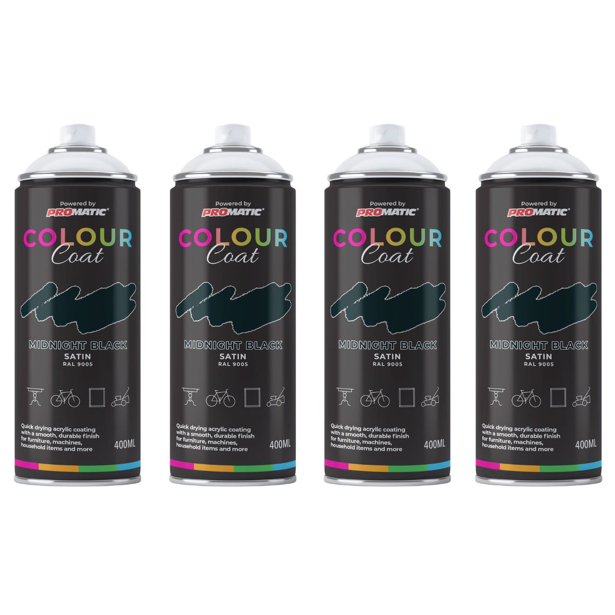 4X Midnight Black RAL 9005 Satin Spray Paint 400ml