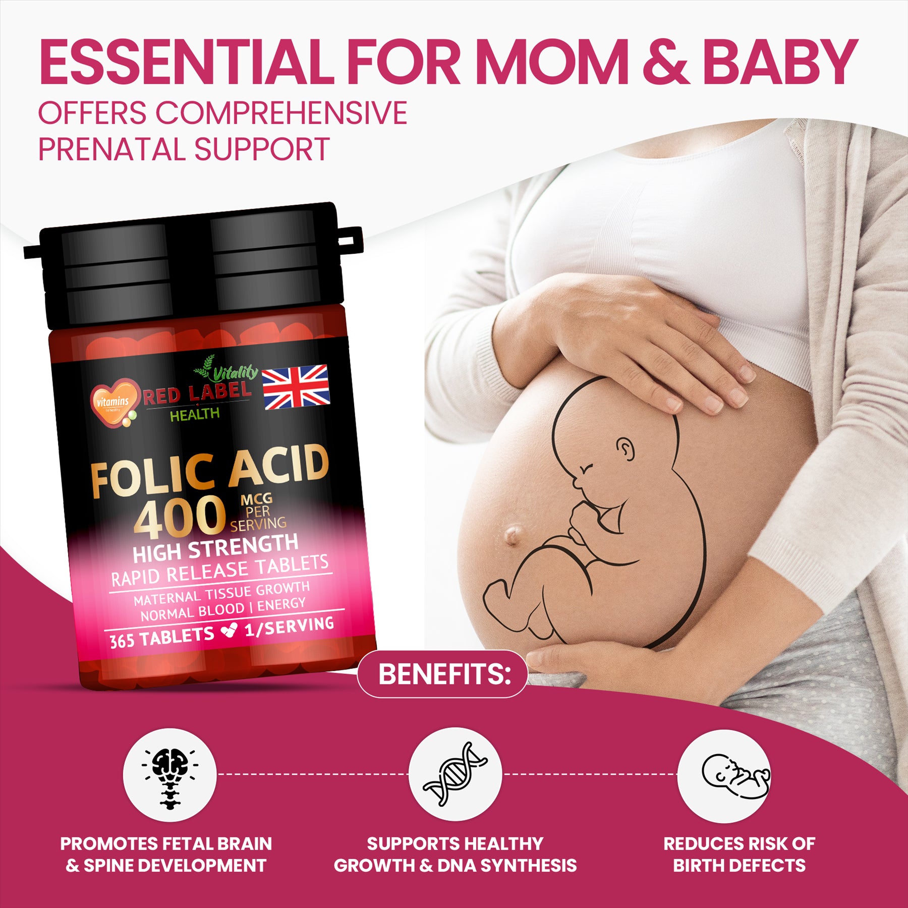 Folic Acid 400mcg - 365 Tablets Folic Acid