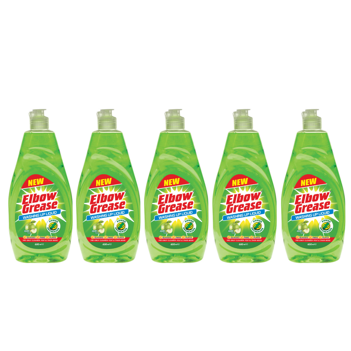 5X Elbow Grease Washing Up Liquid, Apple Fresh 600ml Power Degreaser