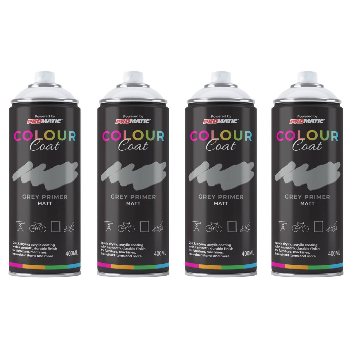4X Grey Primer Matt Spray Paint 400ml