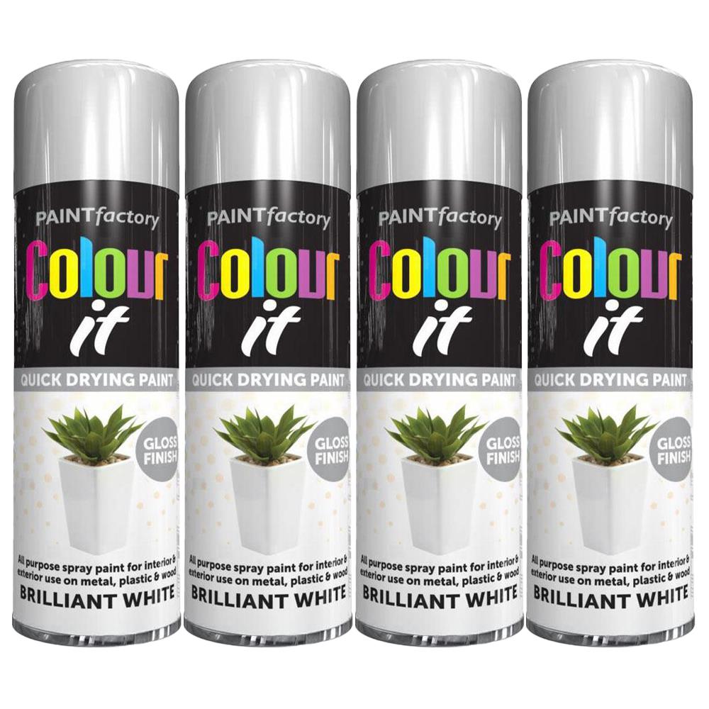 4X Paint Factory White Gloss Spray Paint 250ml Spray Paint