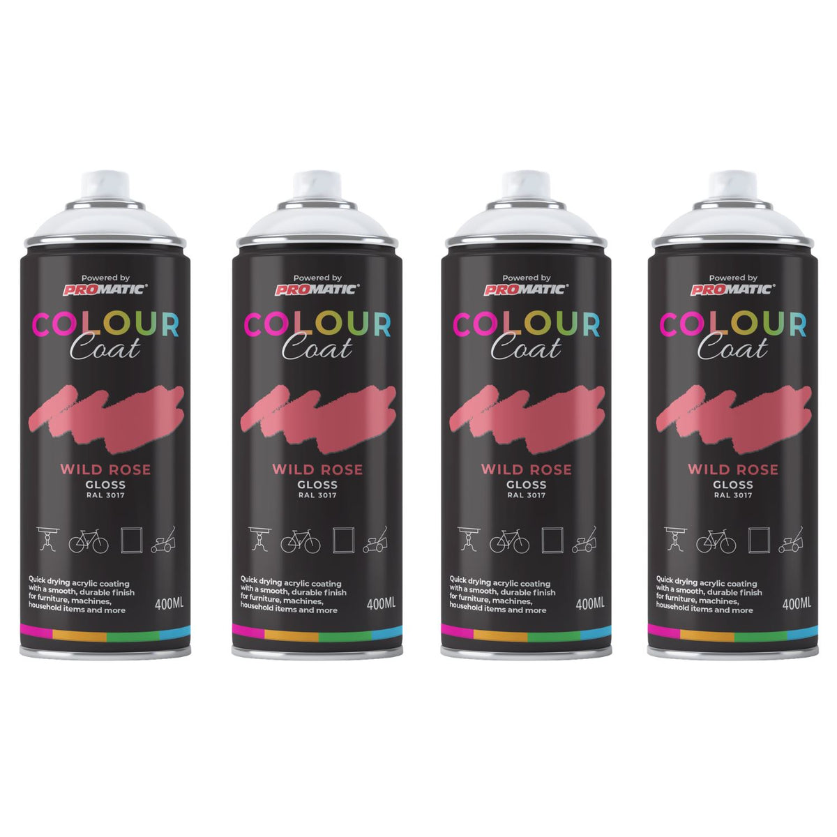 4X Wild Rose RAL 3017 Gloss Spray Paint 400ml