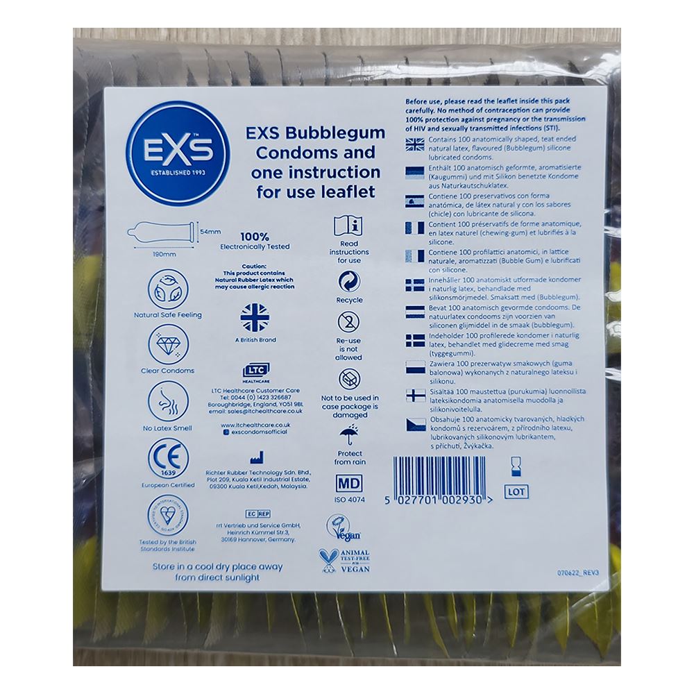 24X EXS Flavoured Latex Condoms Bubblegum Rap