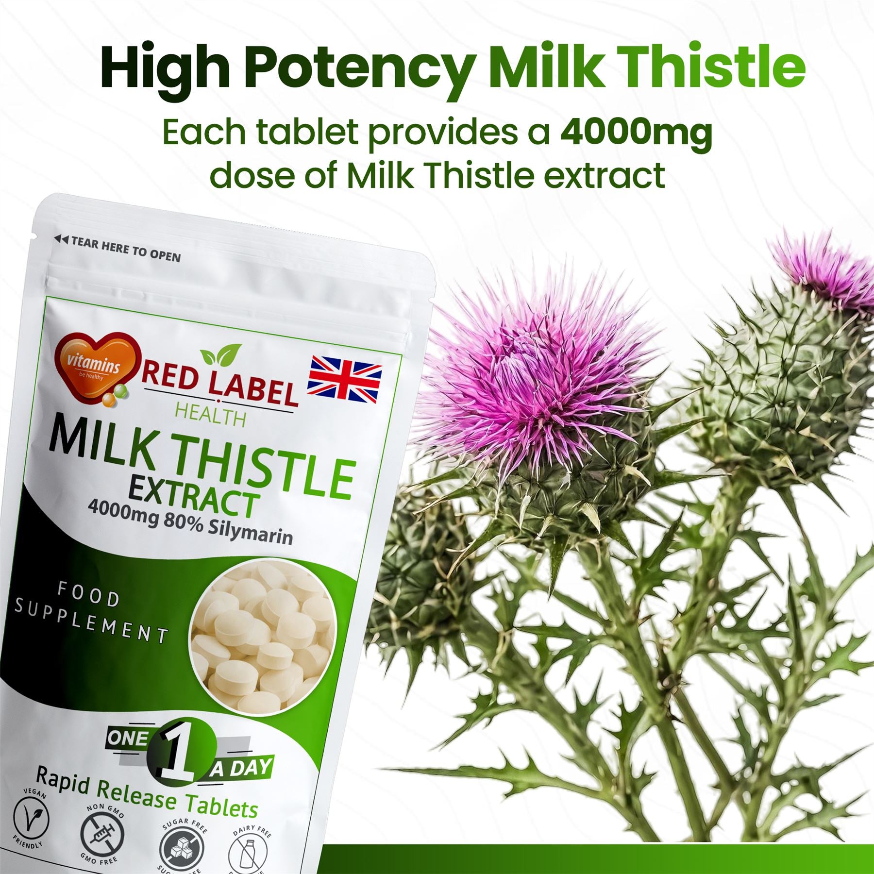 Milk Thistle Extract 4000mg - 60 Tablets Milk Thistle