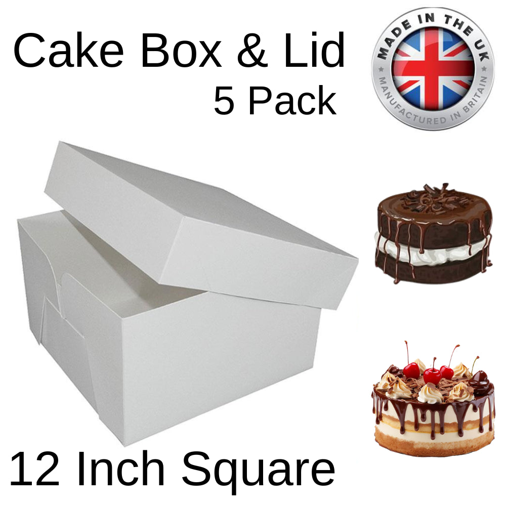 Doric Cake 12 inch cake box pack of 5 white square cake boxes with lids made in the UK