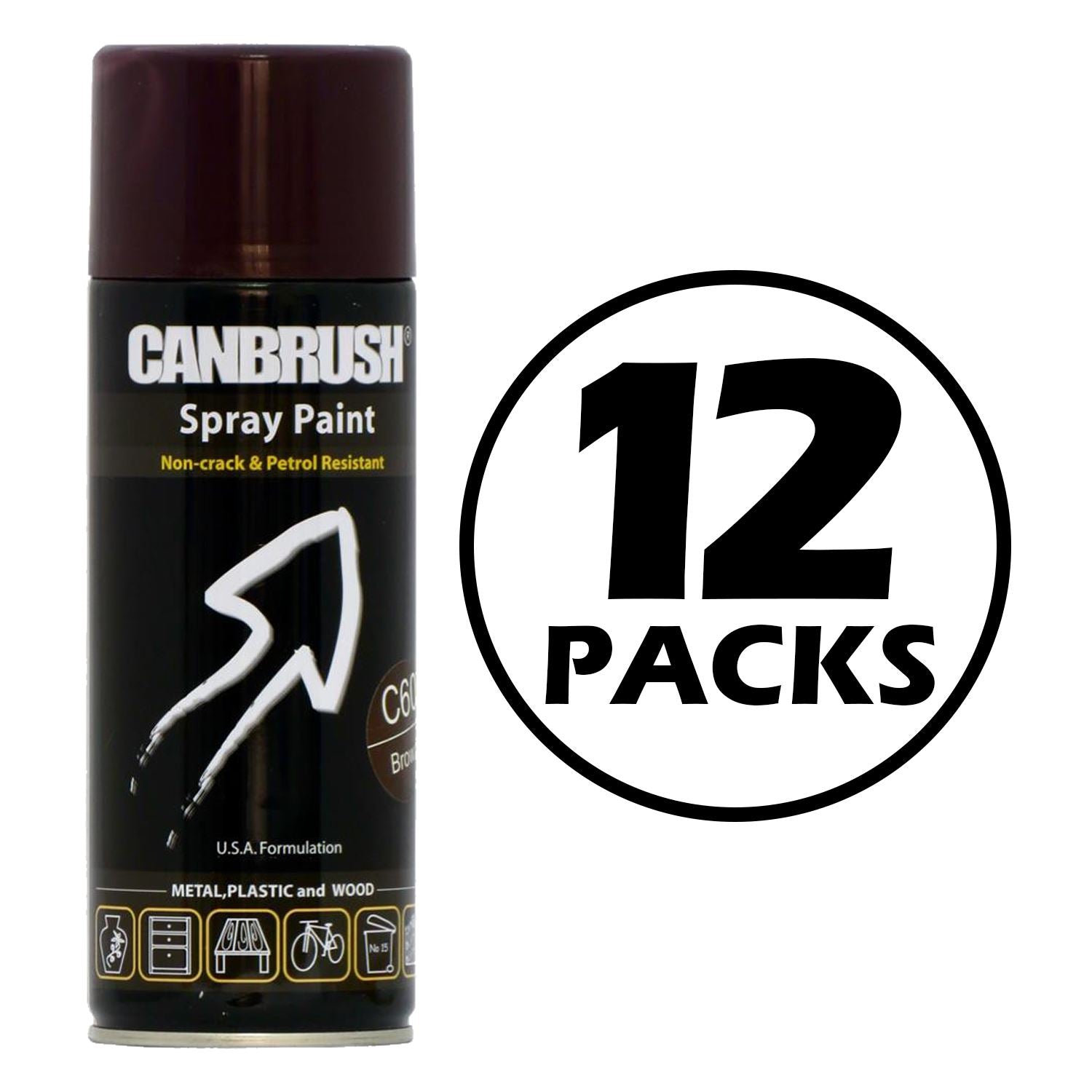 Canbrush brown spray paint 400ml can with non-crack and petrol resistant formula 12 pack