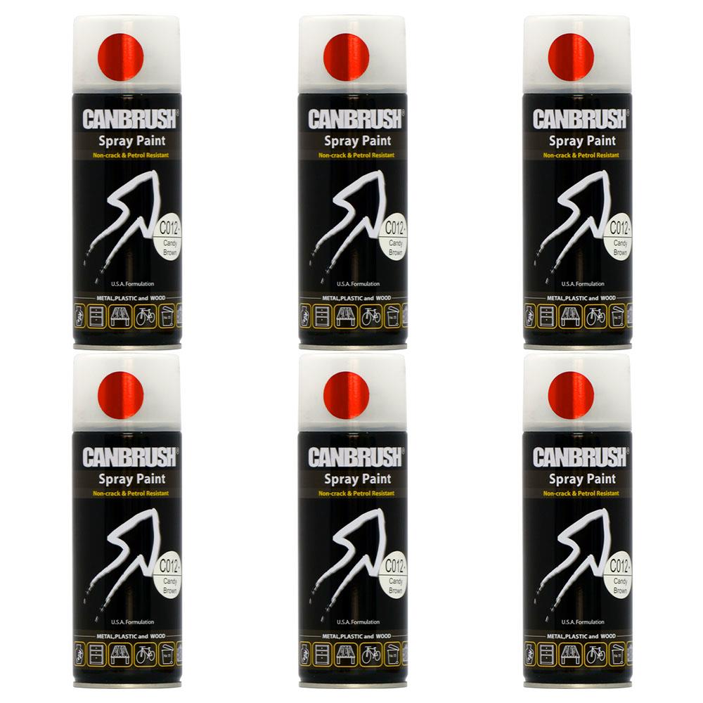 Canbrush Candy Brown Spray Paint 400ml cans arranged in two rows with red spray caps