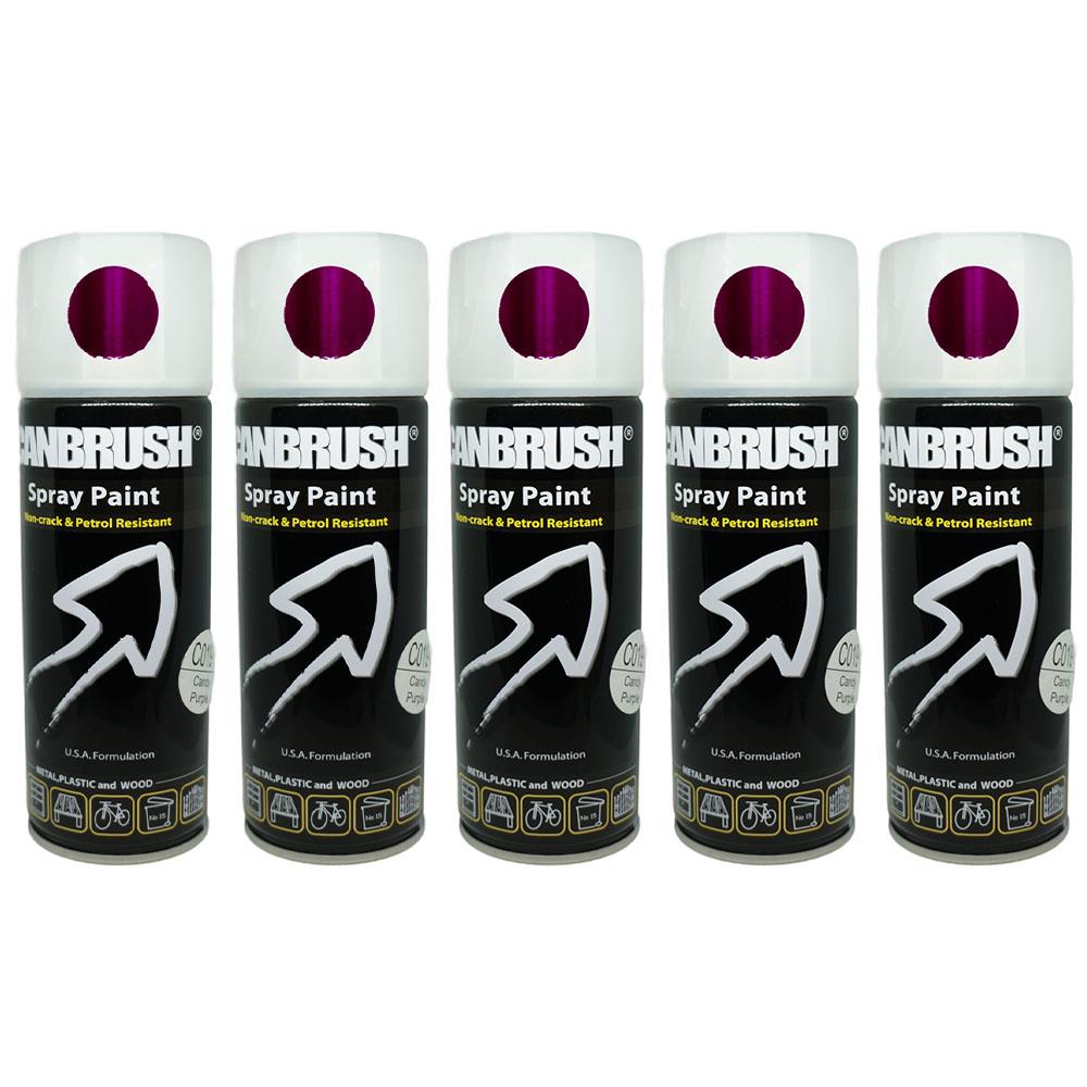 Canbrush Candy Purple Spray Paint 400ml cans lined up with white caps and black labels