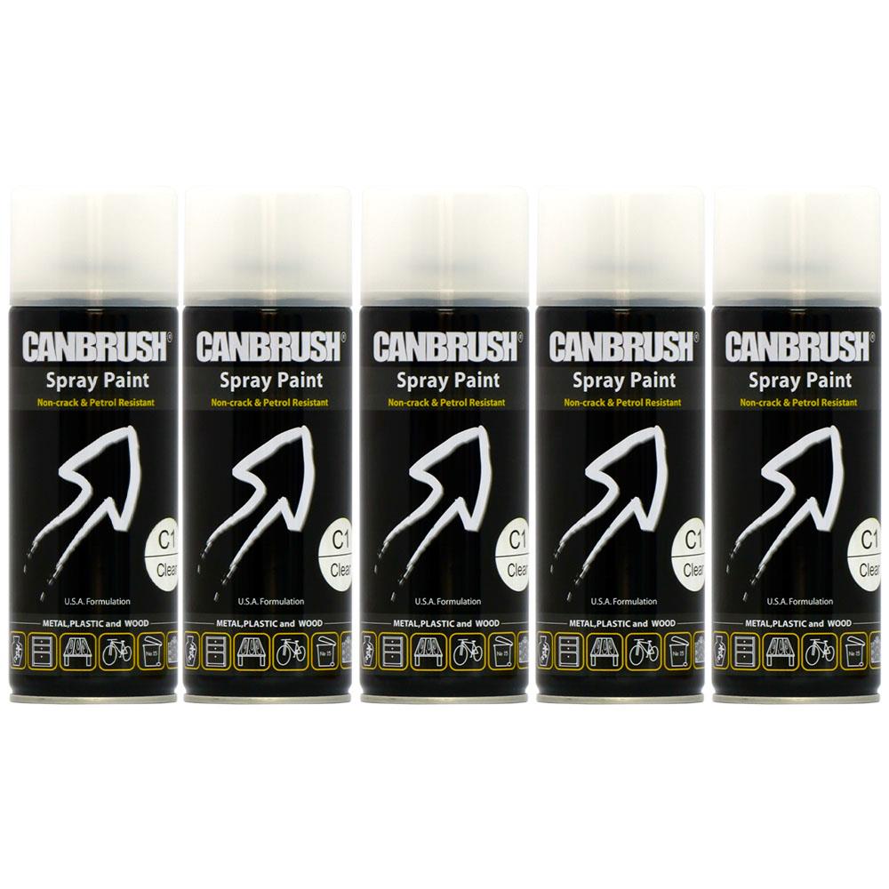 Canbrush clear spray paint 400ml cans with non-crack and petrol resistant formula for metal plastic and wood