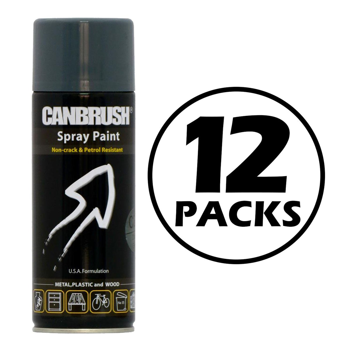Canbrush dark grey spray paint 400ml can with 12 packs label for metal plastic and wood