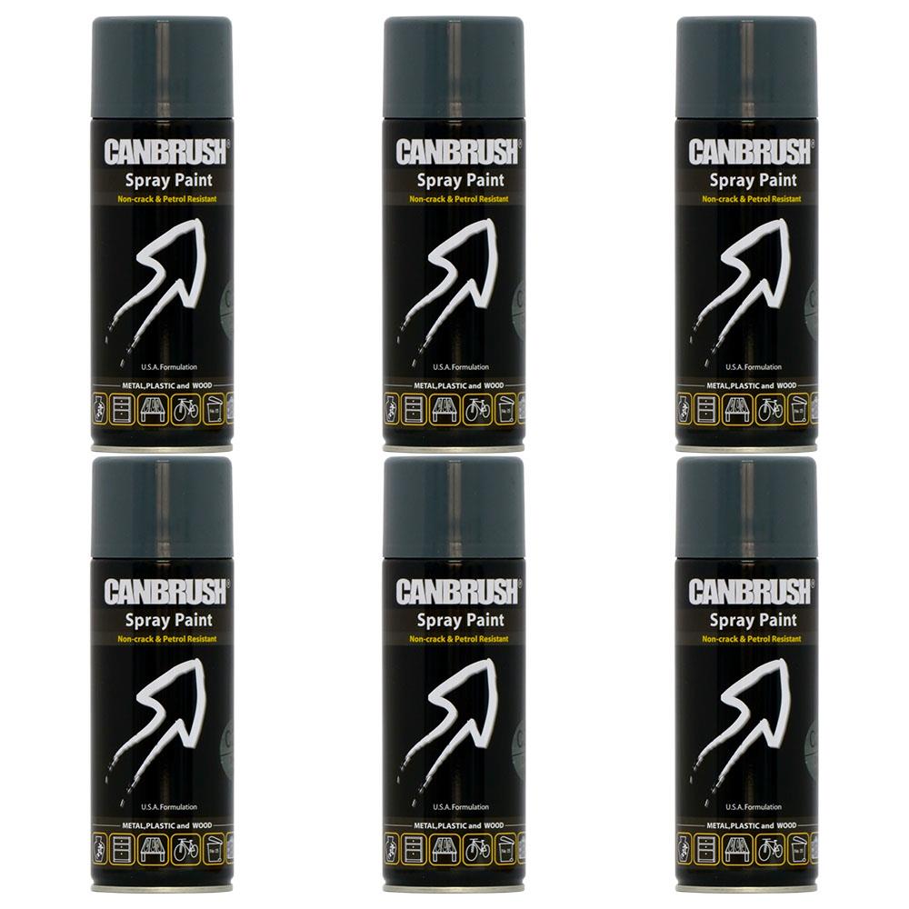 Set of six Canbrush dark grey spray paint 400ml cans for metal plastic and wood surfaces