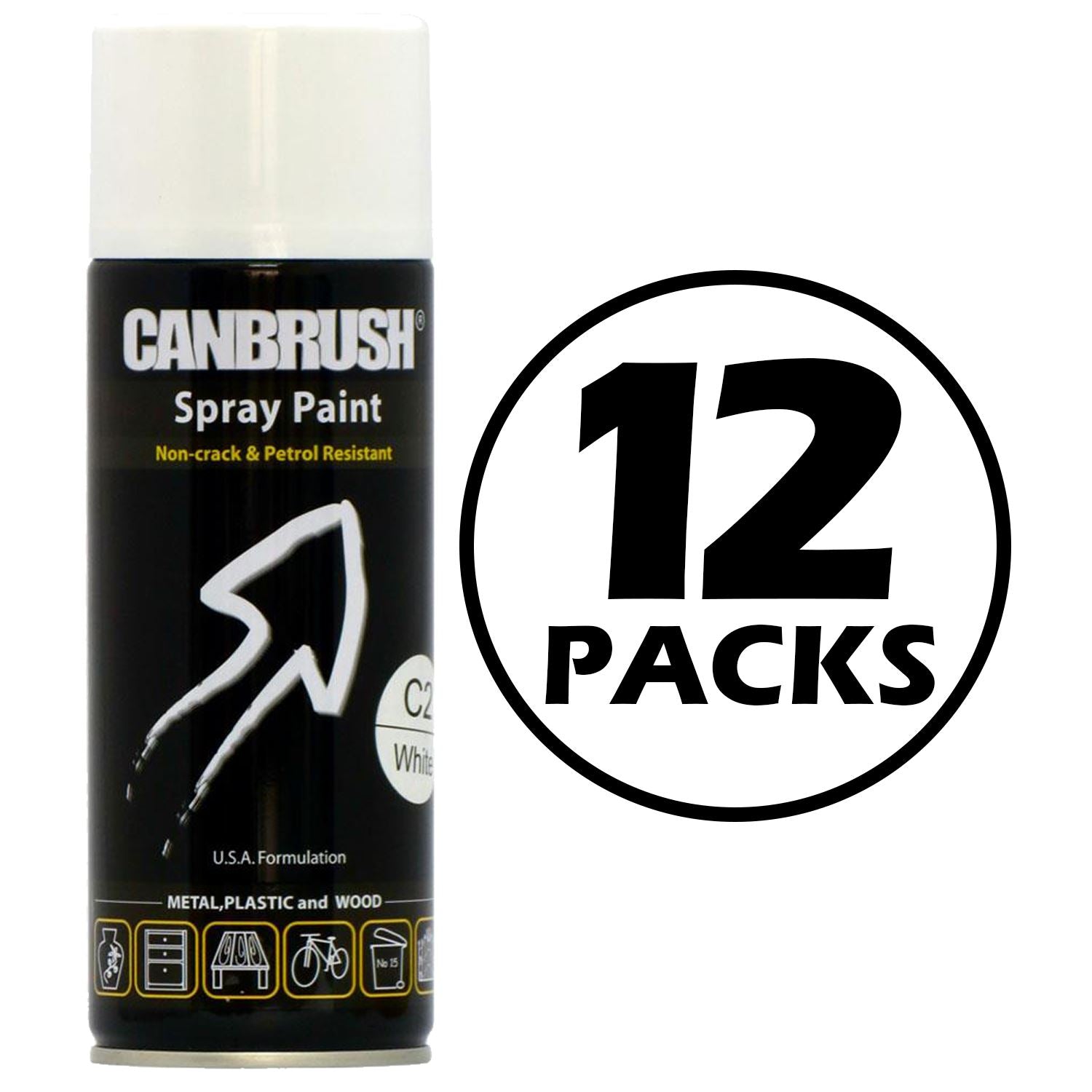 Canbrush gloss white spray paint bulk 12 pack cans for metal plastic and wood surfaces
