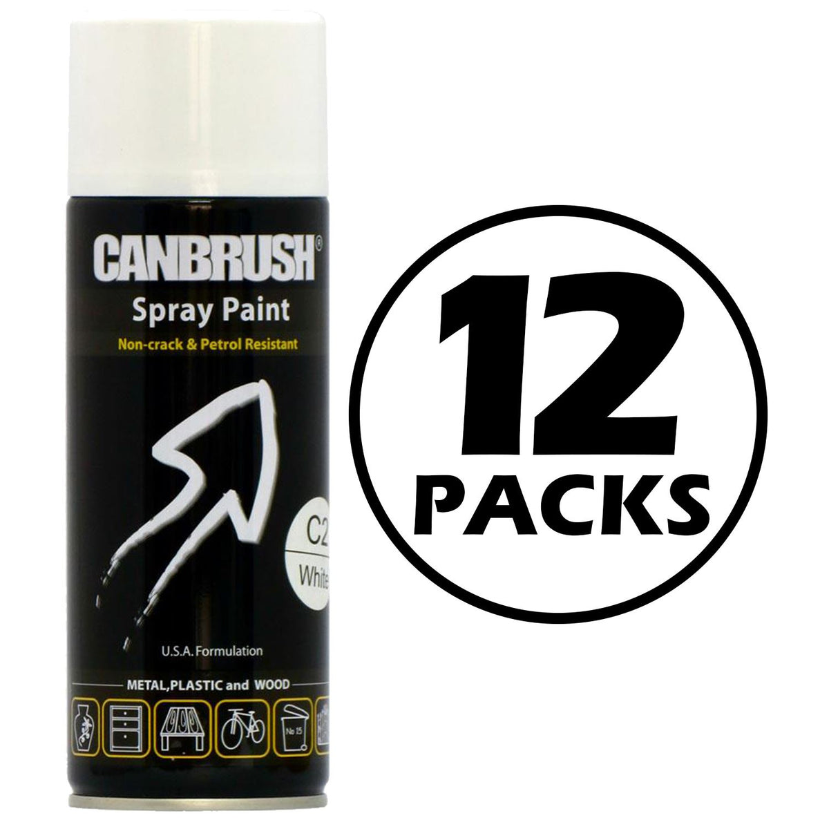 Canbrush gloss white spray paint bulk 12 pack cans for metal plastic and wood surfaces