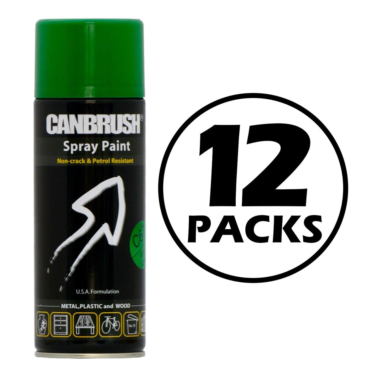 Canbrush grass green spray paint 400ml can with non-crack and petrol resistant formula in 12 pack