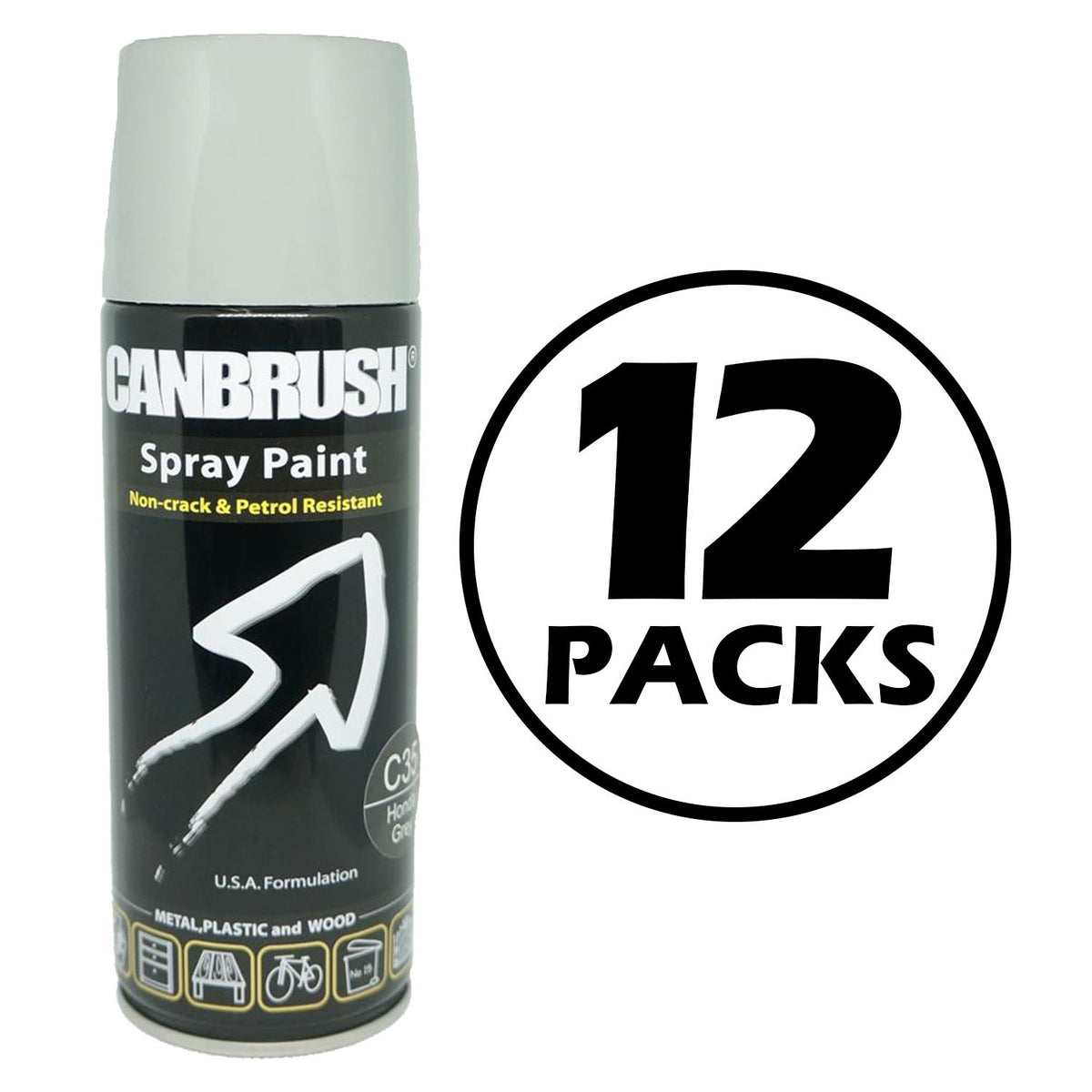Canbrush Honda grey spray paint 400ml can with non-crack and petrol resistant formula 12 pack
