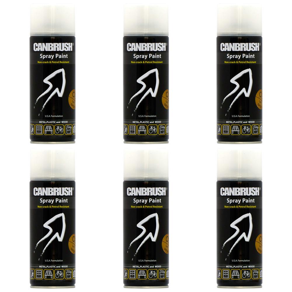 Canbrush Leo Beige spray paint cans arranged in two rows of three, black label with white arrow design