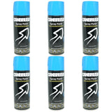 Canbrush light blue spray paint 400ml cans arranged in two rows of three with black labels