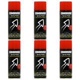 Six cans of Canbrush Monsa Red spray paint 400ml with red caps and black labels
