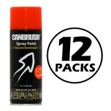 Canbrush orange spray paint 400ml can with black label and bright orange cap in a 12 pack bundle
