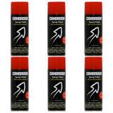 Canbrush red spray paint 400ml cans arranged in two rows with red caps and black labels