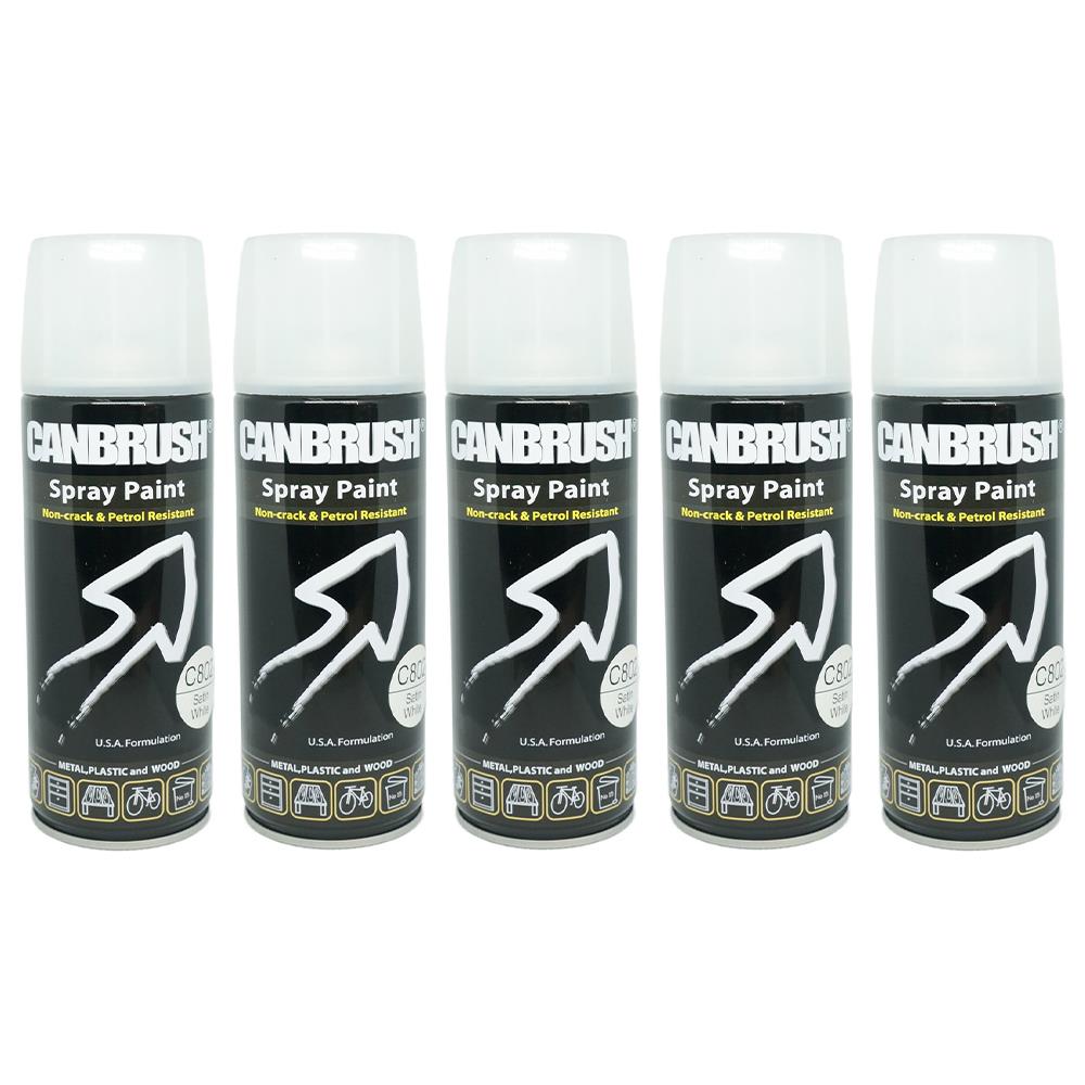 Canbrush satin white spray paint 400ml cans with non-crack and petrol resistant formula