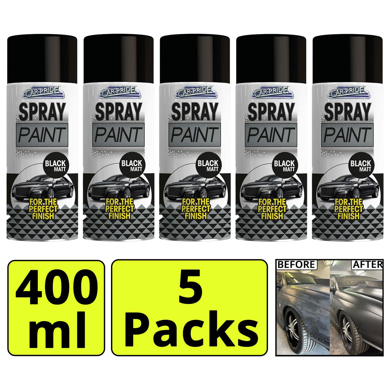 Carpride matt black car spray paint 400ml cans pack of 5 for perfect matte finish on vehicles