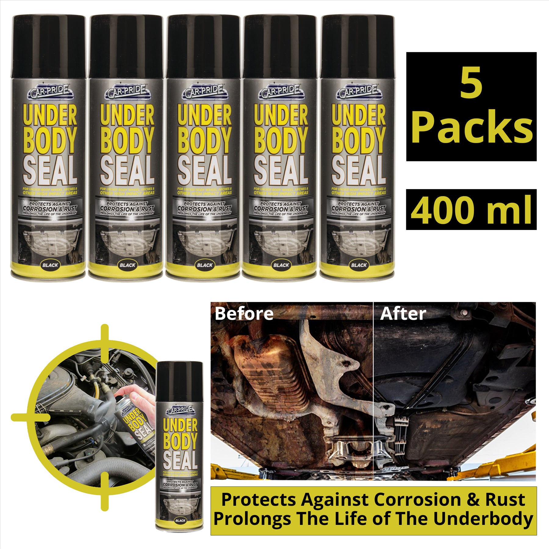 5X Underbody Seal Black Spray 400ml Spray Paint