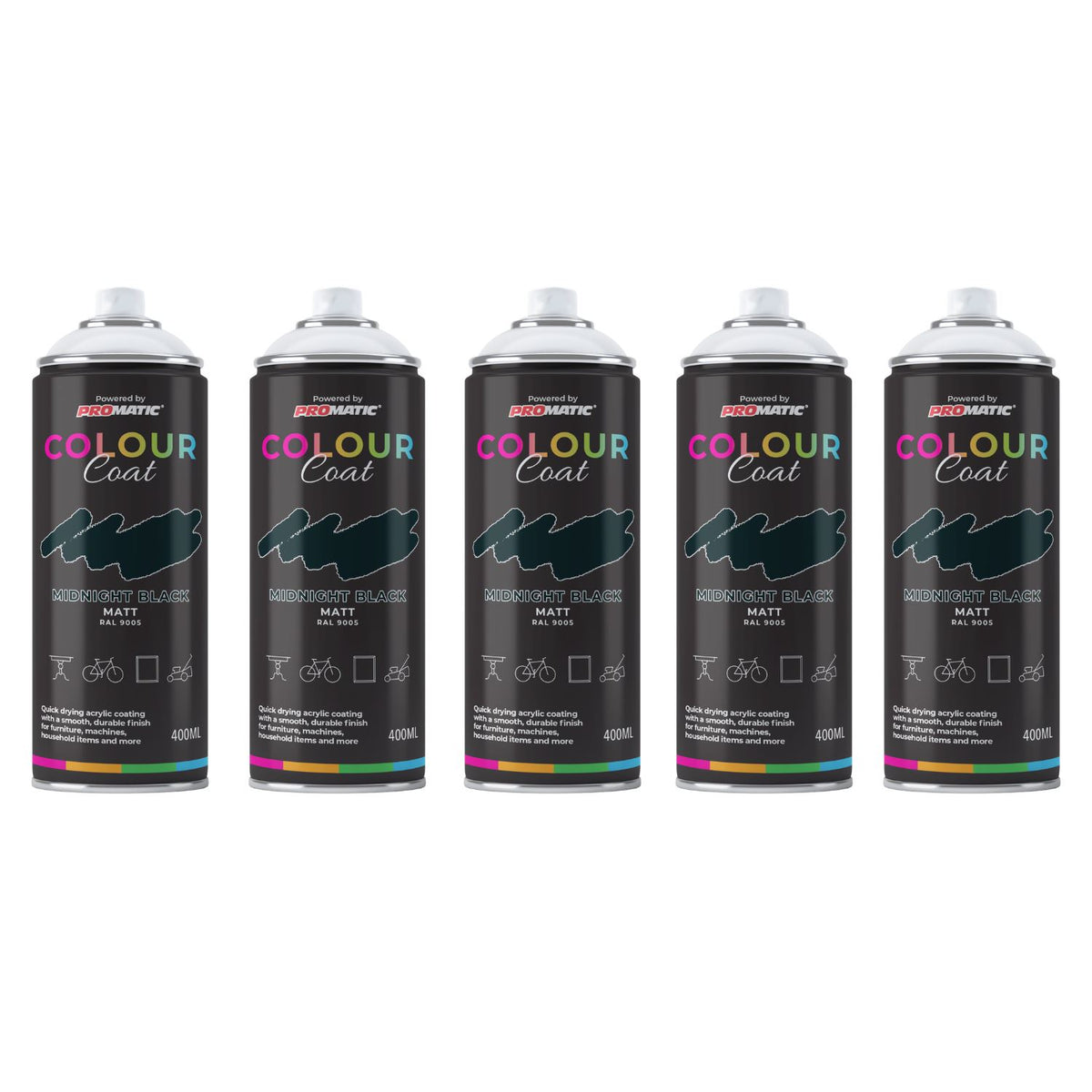 5X Midnight Black RAL 9005 Matt Spray Paint 400ml