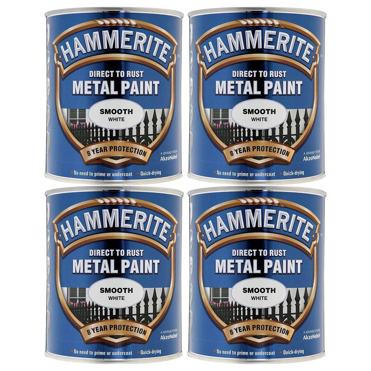 4X Hammerite Smooth White Paint 750ml Tin Paint