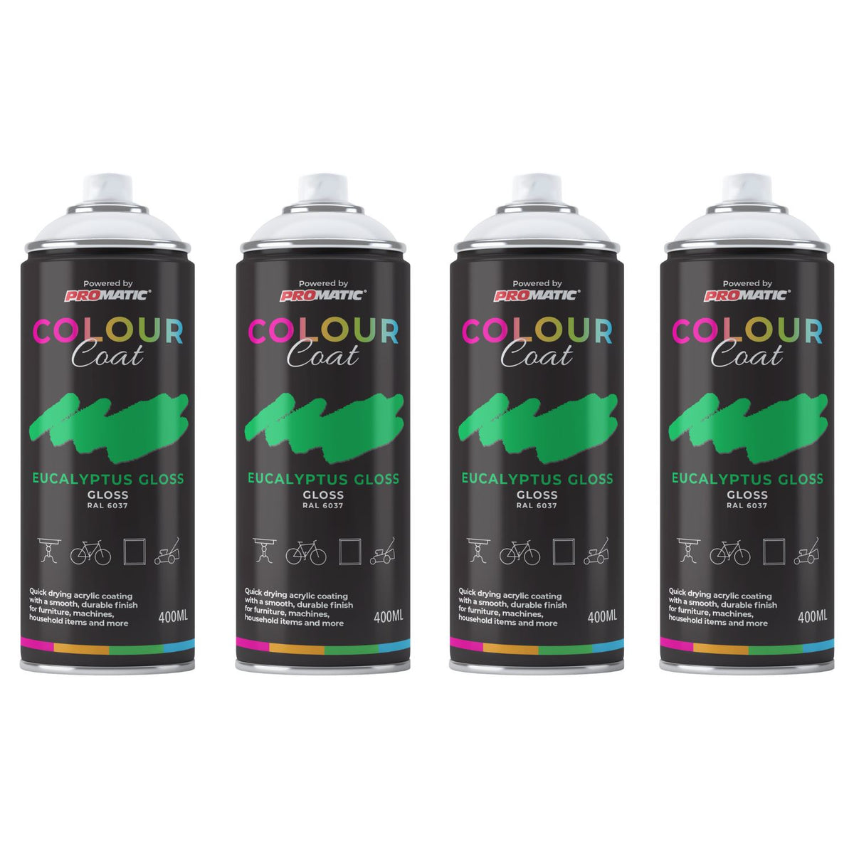 4X Eucalyptus RAL 6037 Gloss Spray Paint 400ml