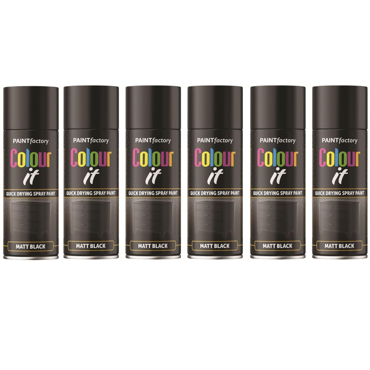 6X Paint Factory Black Matt Spray Paint 400ml