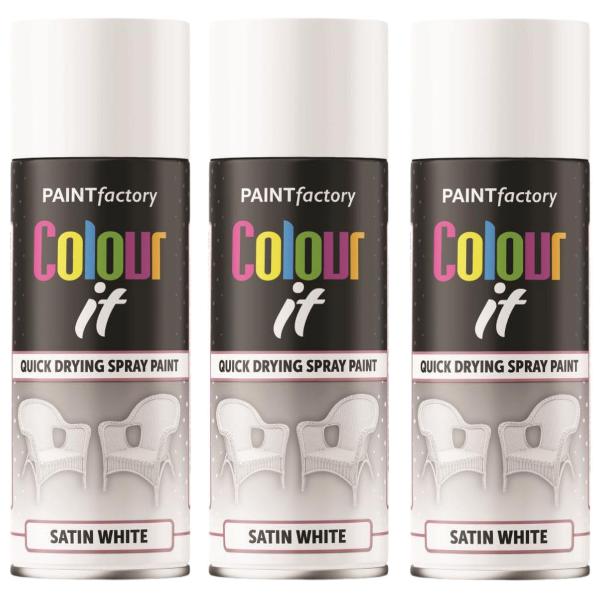 3X Paint Factory White Satin Spray Paint 400ml