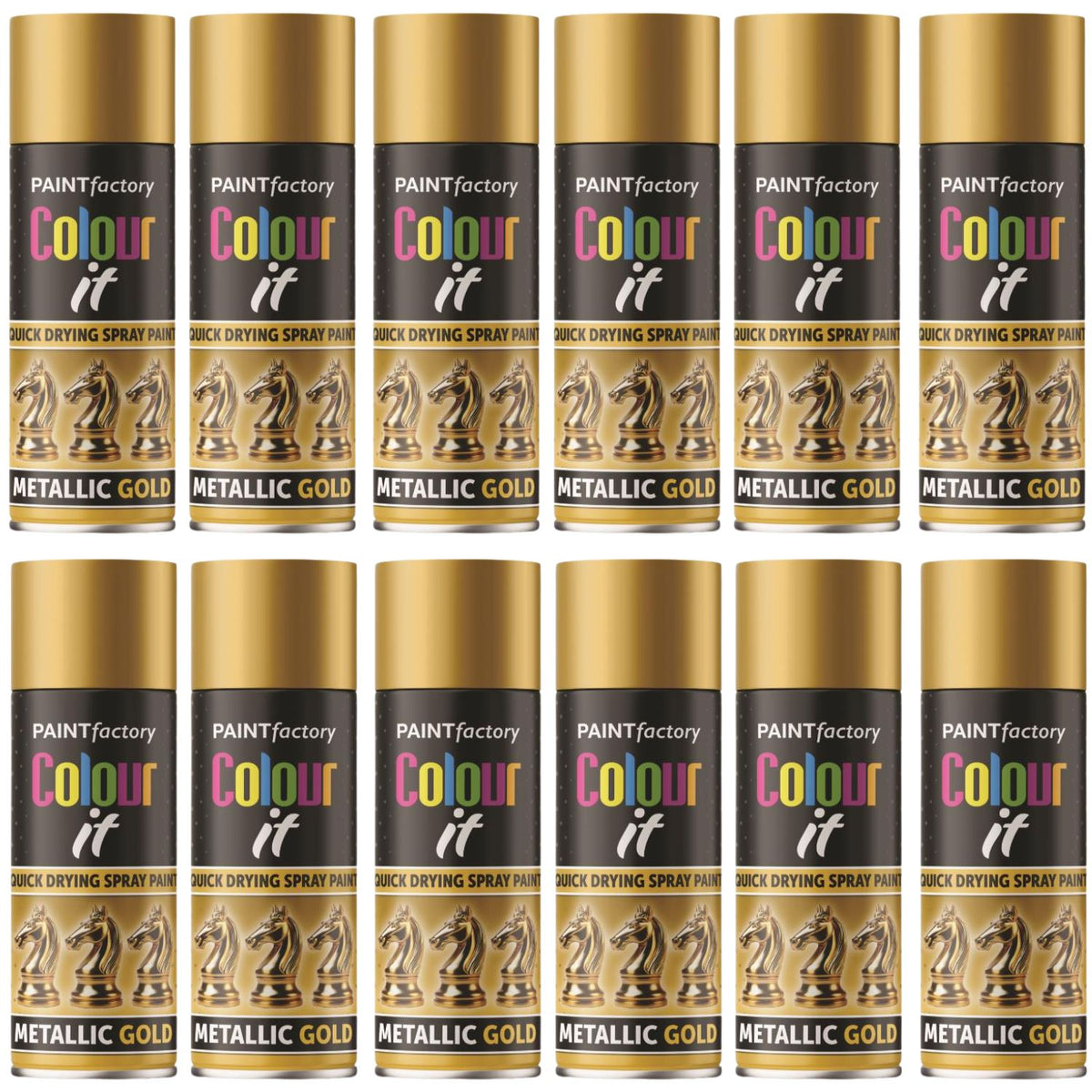 12X Paint Factory All Purpose Gold Metallic Spray Paint 200ml