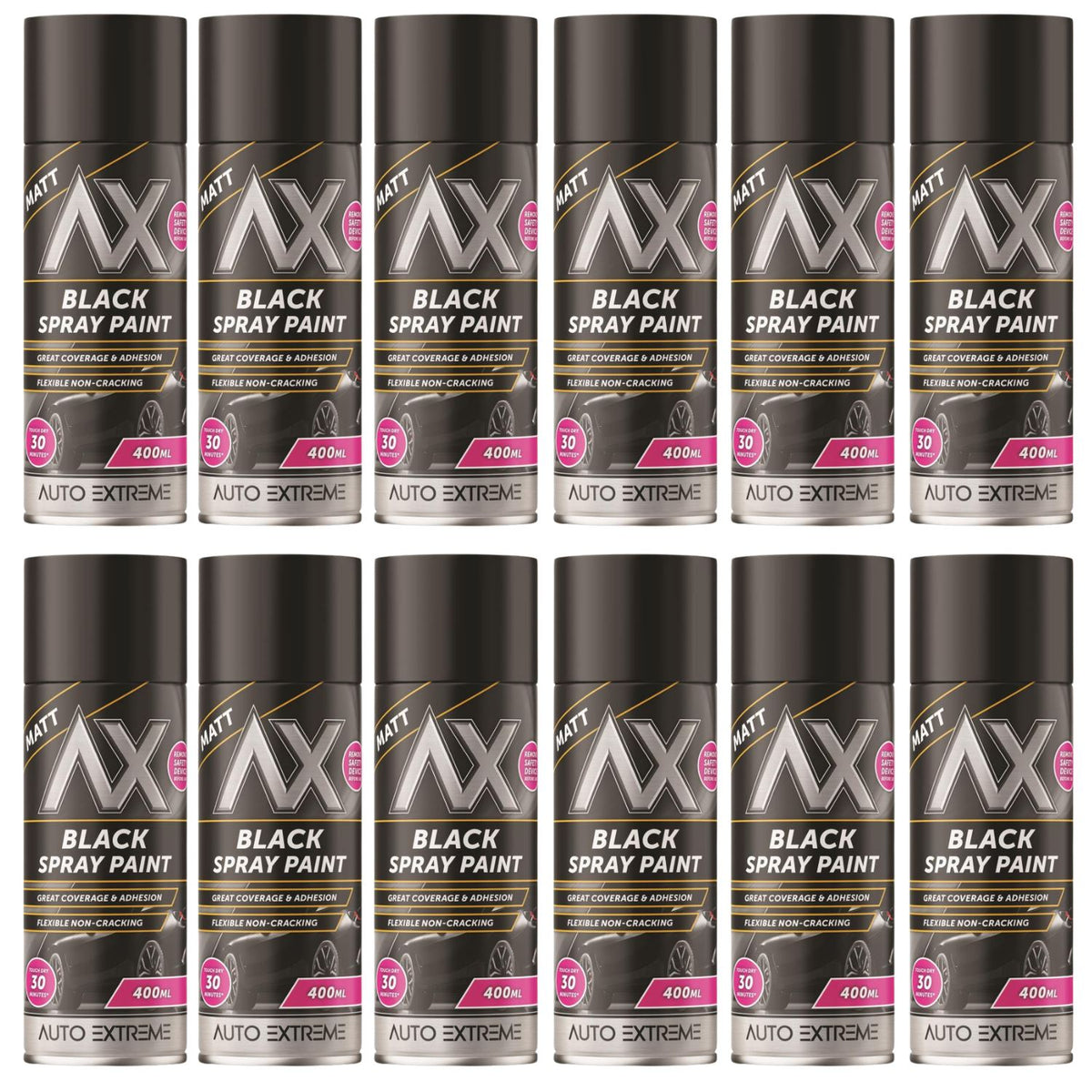 12X Auto Extreme Black Matt Spray Paint 400ml