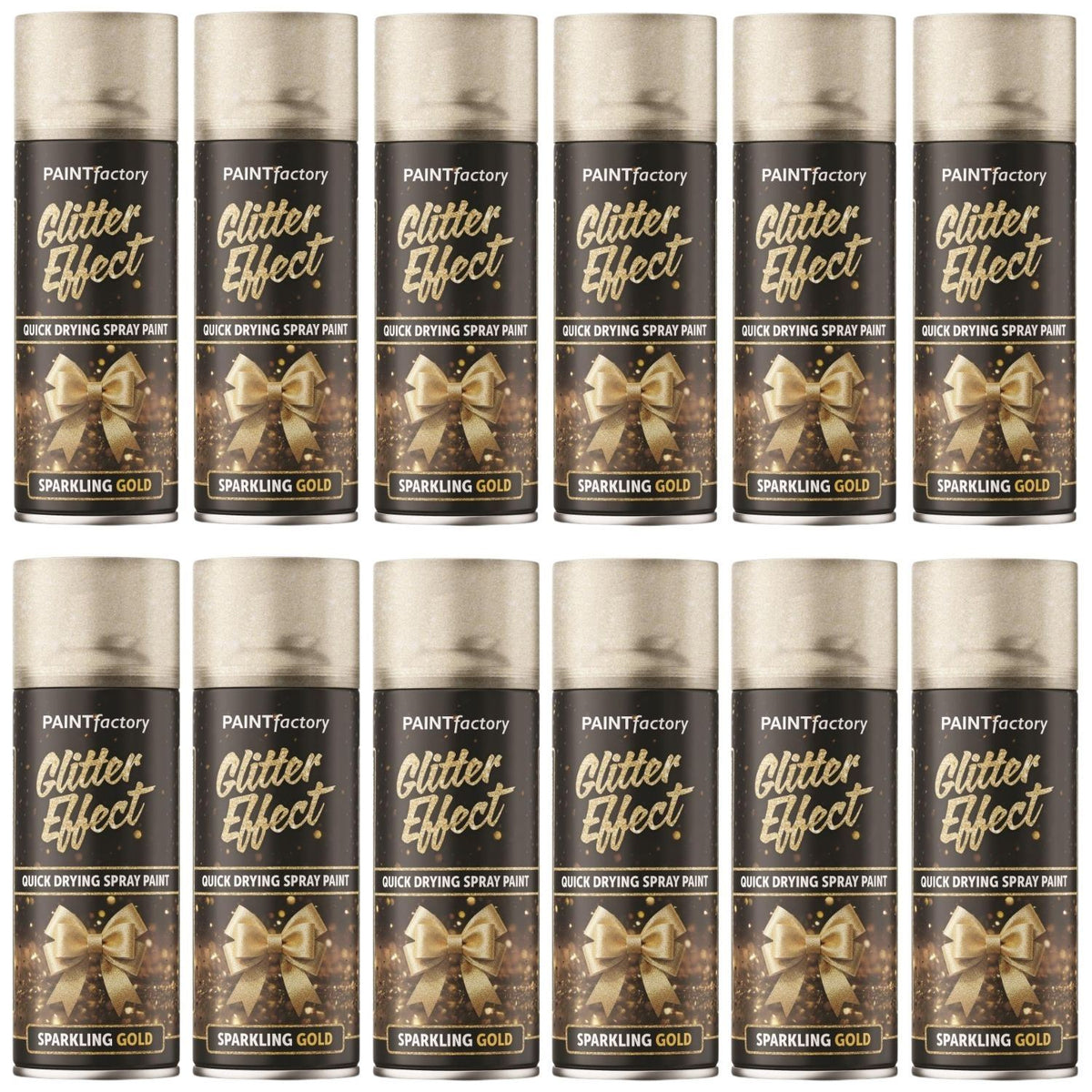 12X - Paint Factory Gold Glitter Effect Spray Paint 400ml