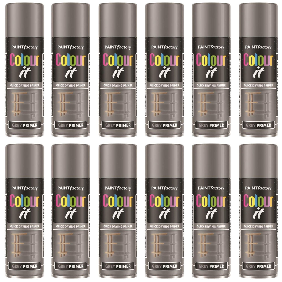 12X Paint Factory Grey Primer Spray 250ml