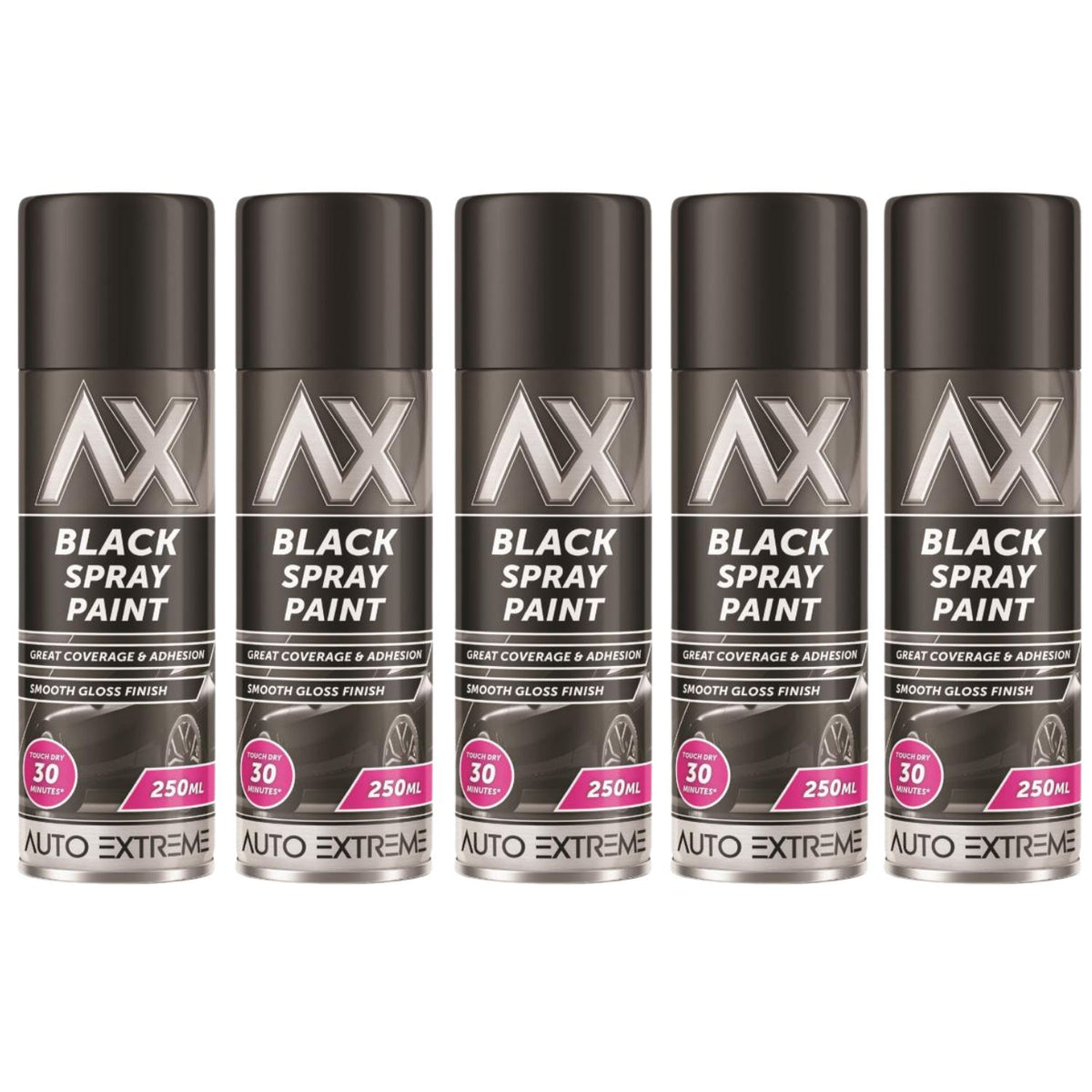 5X Auto Extreme Black Gloss Spray Paint 250ml