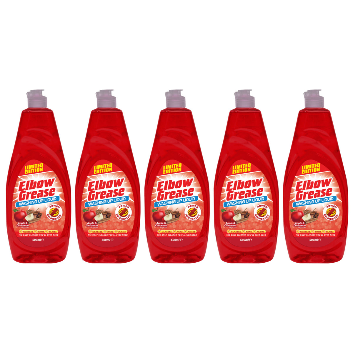 5X Elbow Grease Washing Up Liquid, Apple & Cinnamon Fresh 600ml Power Degreaser