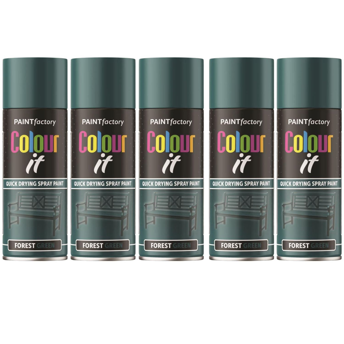 5X Paint Factory Forest Green Gloss Spray Paint 400ml