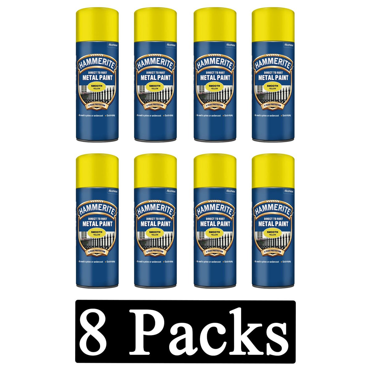 8X Hammerite Smooth Yellow Spray Paint 400ml Spray Paint