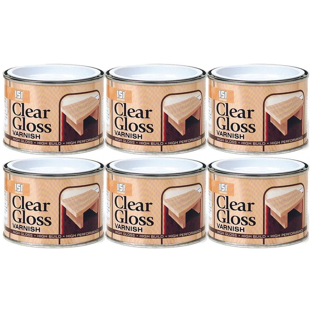 Set of six 151 clear gloss varnish 180ml tins for high-performance finishing