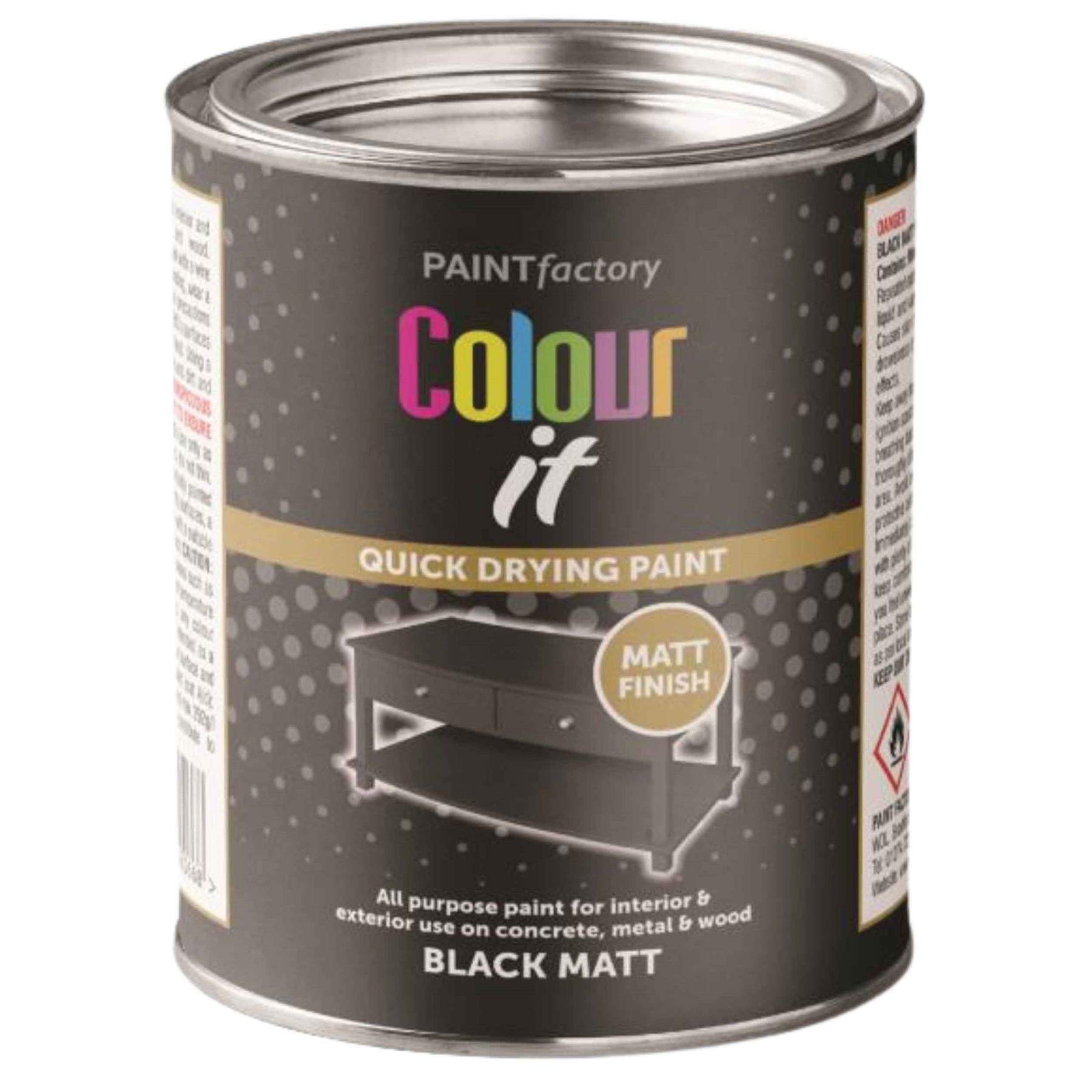 Paint Factory Colour It Quick Drying Black Matt Tin Paint 300ml for Interior and Exterior Use