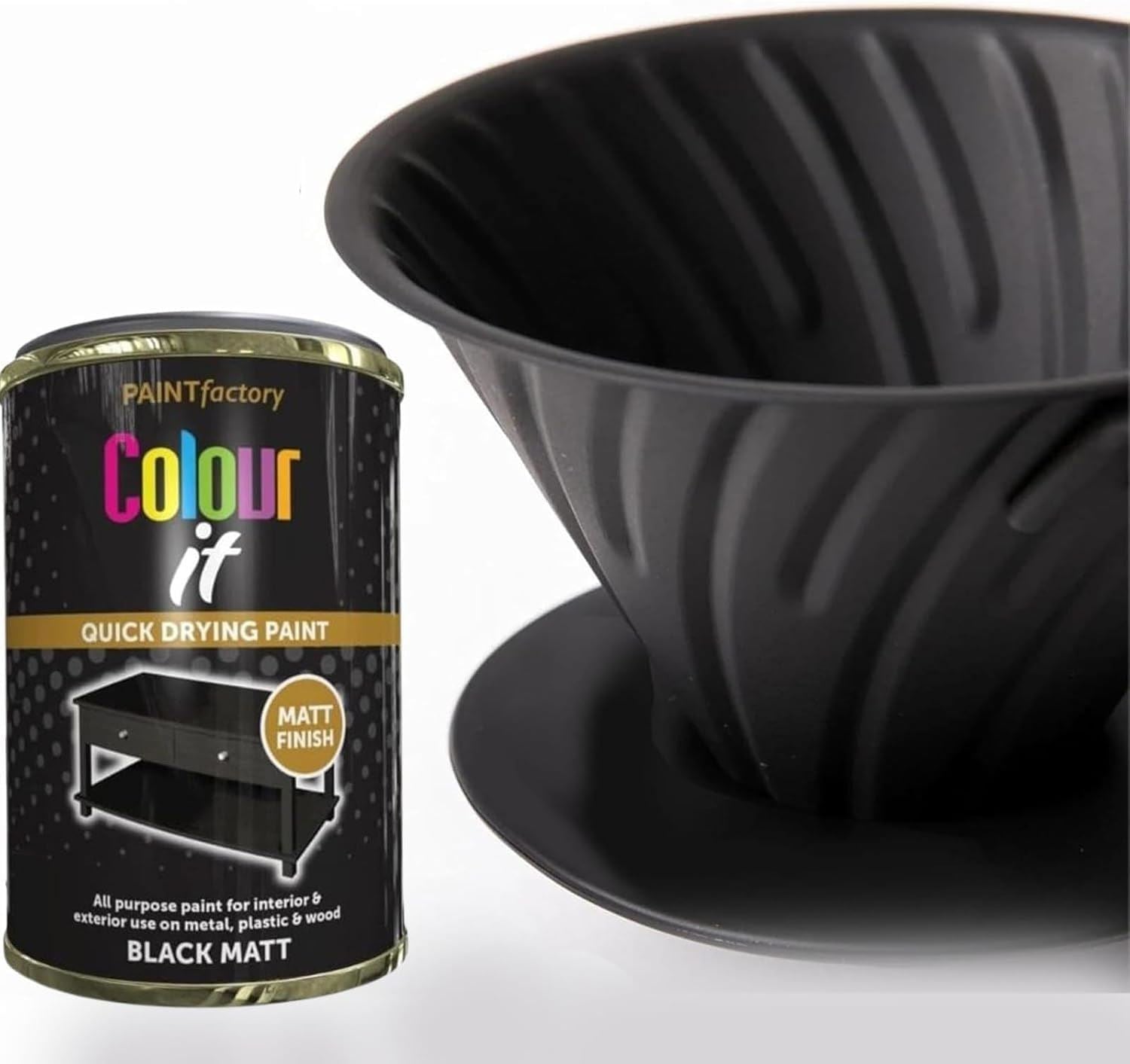 300ml black matt tin paint by Paint Factory for quick drying on various surfaces