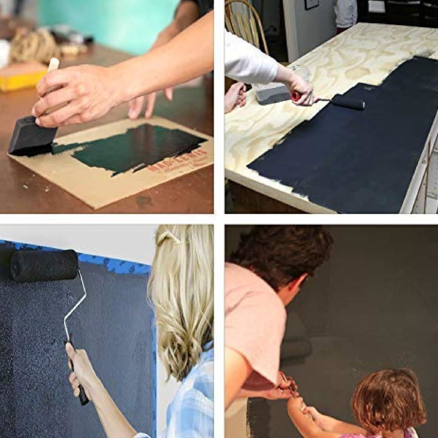 Application of blackboard paint black 300ml on various surfaces with rollers and brushes