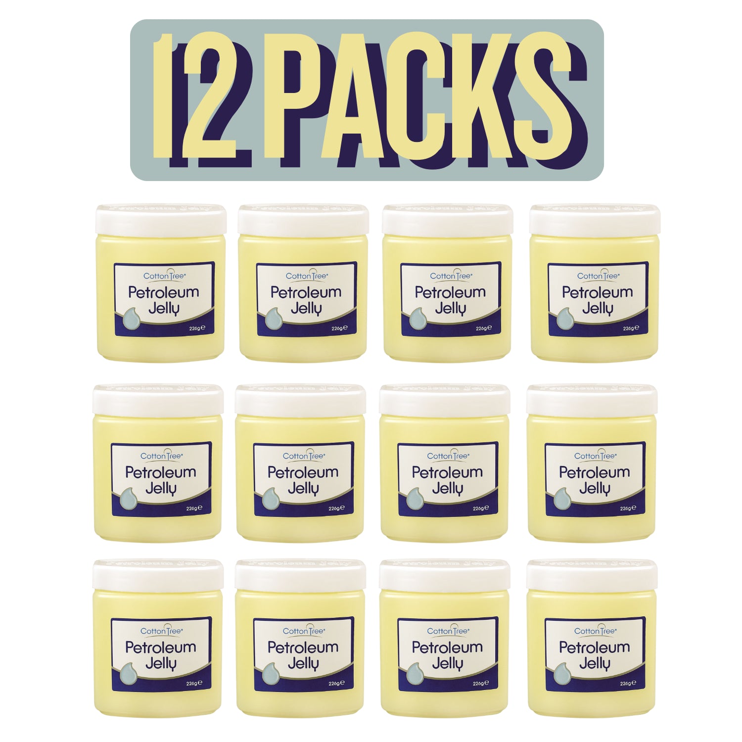 Bulk pack of 12 Cotton Tree Petroleum Jelly containers for moisturising and protecting skin