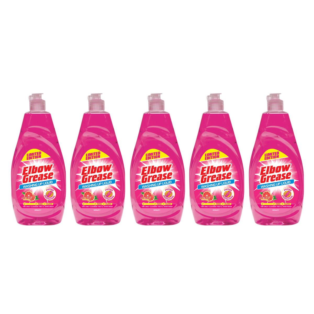 5X Elbow Grease Washing Up Liquid, Pink Blush Fresh 600ml Power Degreaser