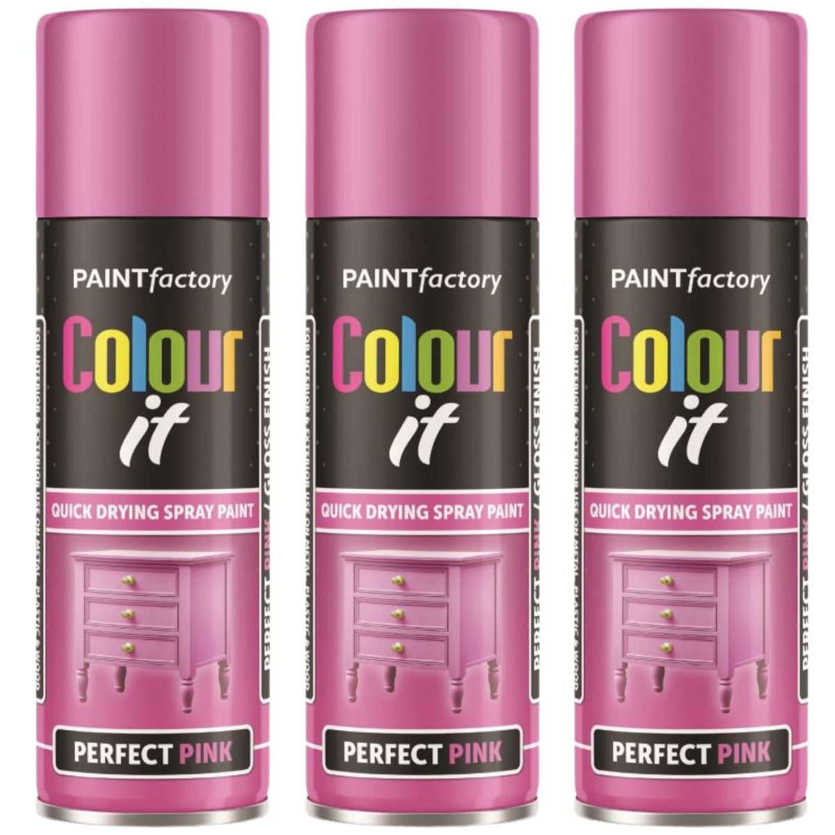 3X Paint Factory Pink Gloss Spray Paint 250ml