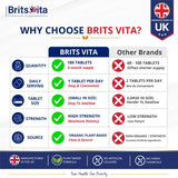Brits Vita ZMA 180 Tablets Zinc Magnesium Vitamin B6 Testosterone Booster - Vegan UK