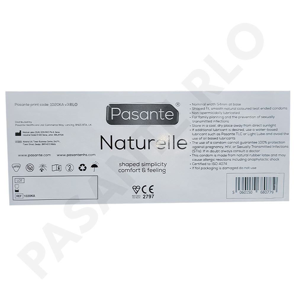 12X - PASANTE NATURELLE NON-SPERMICIDALLY LUBRICATED CONDOM Male Condom